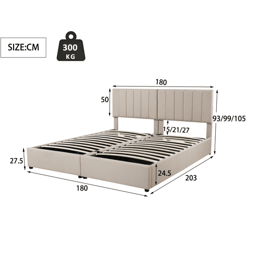 Cama Canapé estofada em tecido de linho - 180x200cm - convertível em 2 camas individuais - Bege