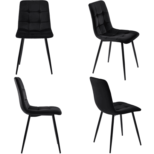 Conjunto de 4 cadeiras de jantar - estrutura metálica - tecido de veludo - preto