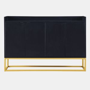 Aparador com 4 portas sem puxadores - estilo contemporâneo - madeira + metal - preto