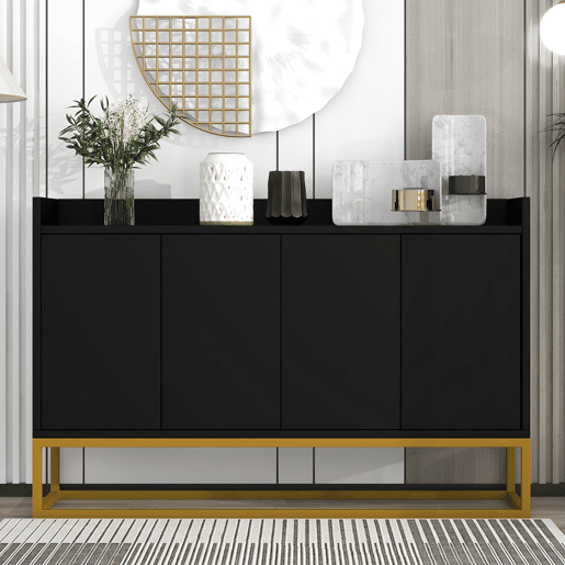 Aparador com 4 portas sem puxadores - estilo contemporâneo - madeira + metal - preto