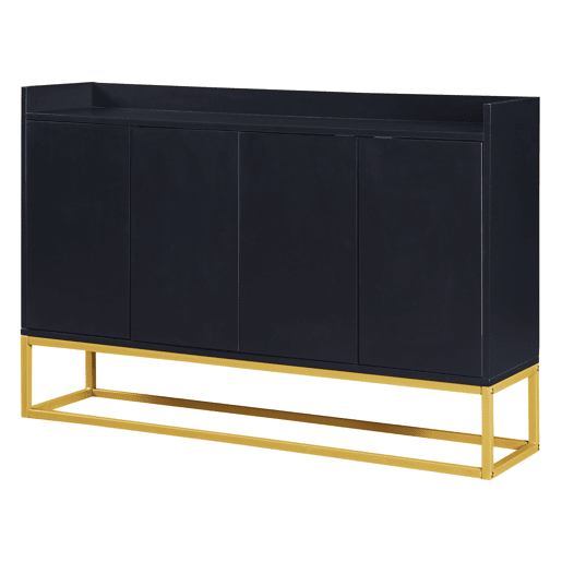 Aparador com 4 portas sem puxadores - estilo contemporâneo - madeira + metal - preto