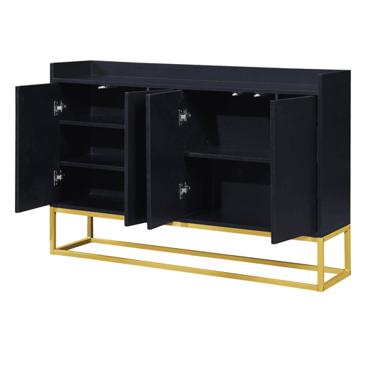 Aparador com 4 portas sem puxadores - estilo contemporâneo - madeira + metal - preto