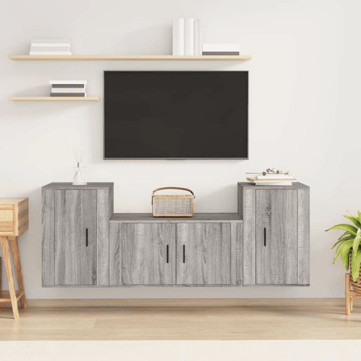 Conjunto móveis de TV - Armários TV 3 pcs madeira processada sonoma cinza