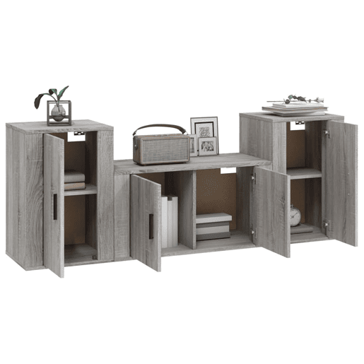 Conjunto móveis de TV - Armários TV 3 pcs madeira processada sonoma cinza