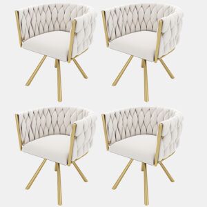 Conjunto de 4 cadeiras giratórias de veludo com braços - pernas de metal dourado - Bege