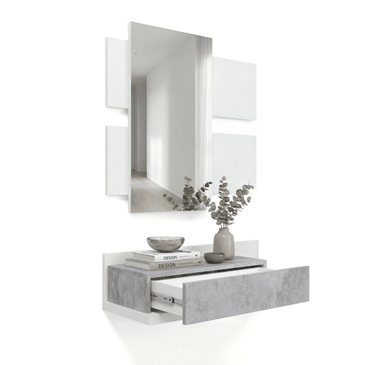 Mueble recibidor Milo Branco Artik (Branco mate) - Cinzento Cimento 75 x 116 x 29 cm