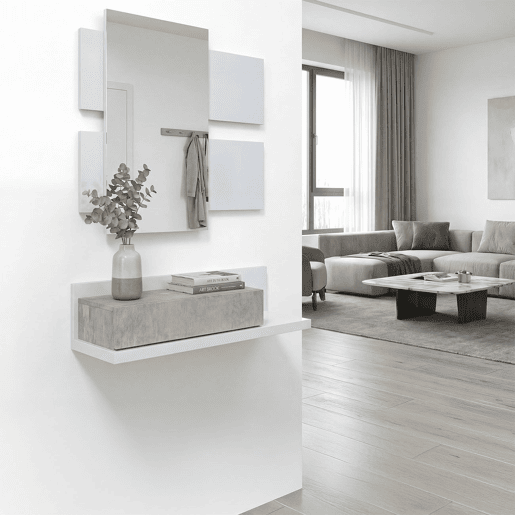 Mueble recibidor Milo Branco Artik (Branco mate) - Cinzento Cimento 75 x 116 x 29 cm