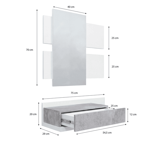 Mueble recibidor Milo Branco Artik (Branco mate) - Cinzento Cimento 75 x 116 x 29 cm