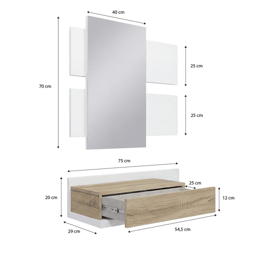Mueble recibidor Milo Artik White (Branco mate) - Carvalho canadiano 75 x 116 x 29 cm