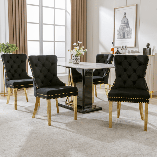 Conjunto de 4 cadeiras de veludo com pernas de metal - Preto