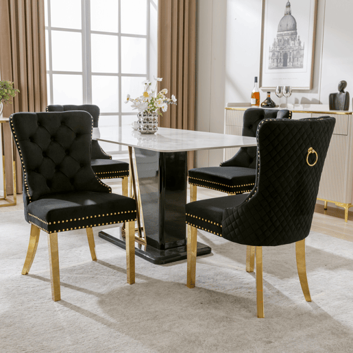 Conjunto de 4 cadeiras de veludo com pernas de metal - Preto