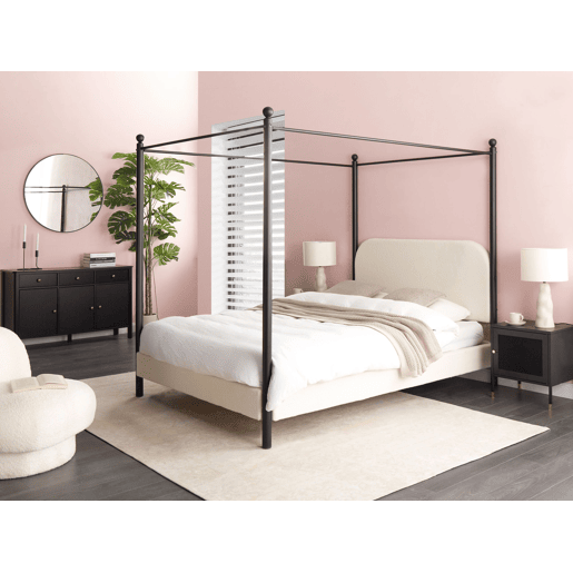 Beliani Cama com dossel Bouclé DANNEMOIS Beliani Cama com dossel Bouclé DANNEMOIS