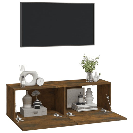 Móveis TV - Armários de TV parede 2pcs 100x30x30cm derivados madeira cor fumado