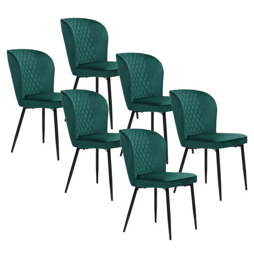 Conjunto de 6 cadeiras estofadas em veludo - estrutura metálica - Verde
