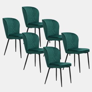 Conjunto de 6 cadeiras estofadas em veludo - estrutura metálica - Verde