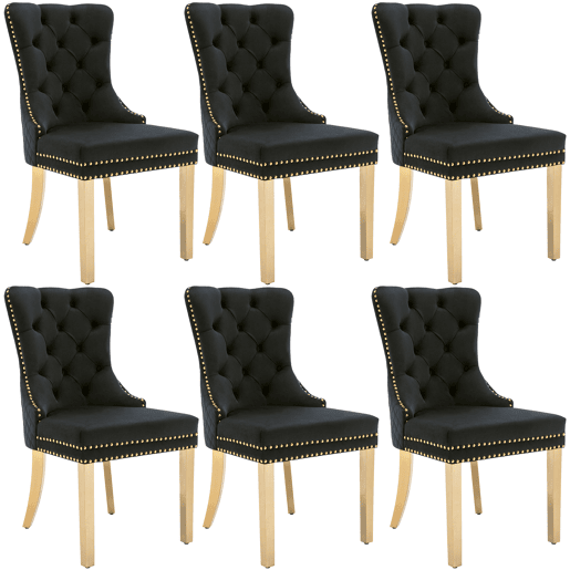 Conjunto de 6 cadeiras de veludo com pernas de metal - Preto