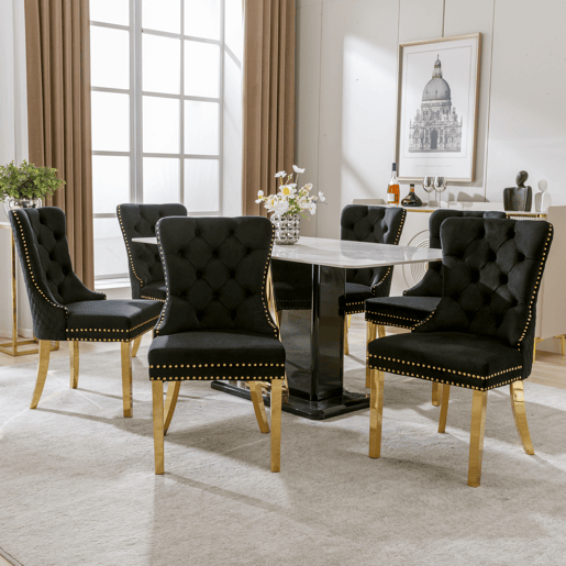 Conjunto de 6 cadeiras de veludo com pernas de metal - Preto