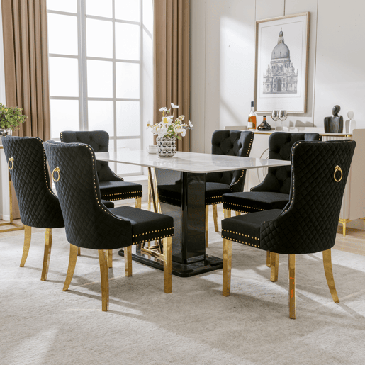Conjunto de 6 cadeiras de veludo com pernas de metal - Preto