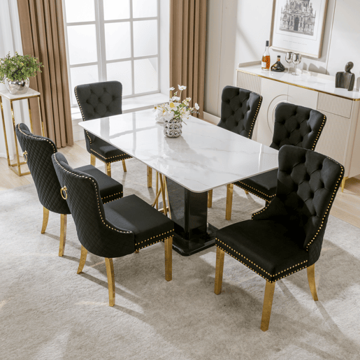 Conjunto de 6 cadeiras de veludo com pernas de metal - Preto