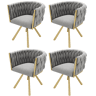 Conjunto de 4 cadeiras giratórias de veludo com braços - pernas de metal dourado - Cinzento