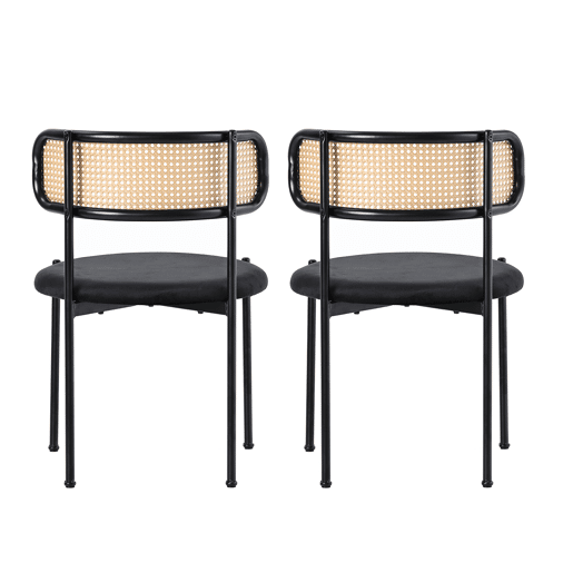 Conjunto de 2 cadeiras de veludo e rotim - pernas de metal - Preto