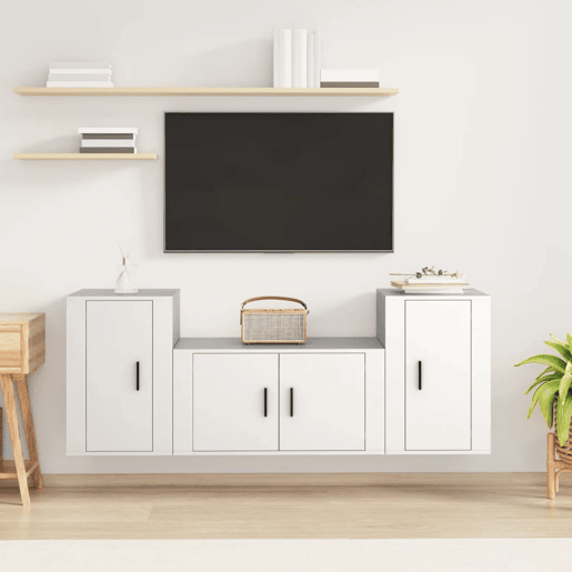 Conjunto móveis de TV - Armários TV 3 pcs madeira processada branco