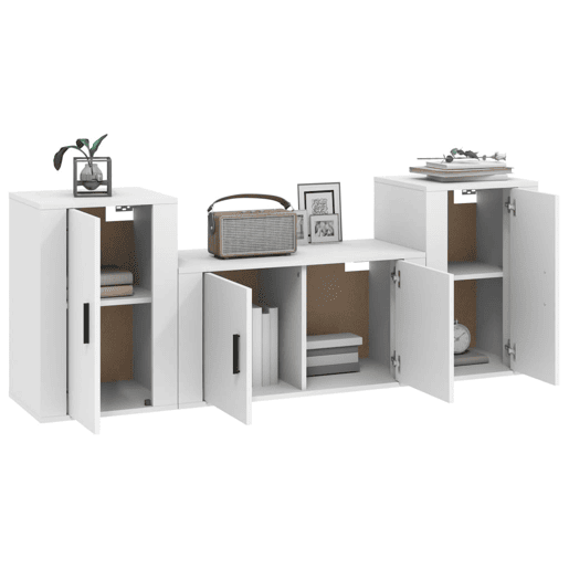 Conjunto móveis de TV - Armários TV 3 pcs madeira processada branco
