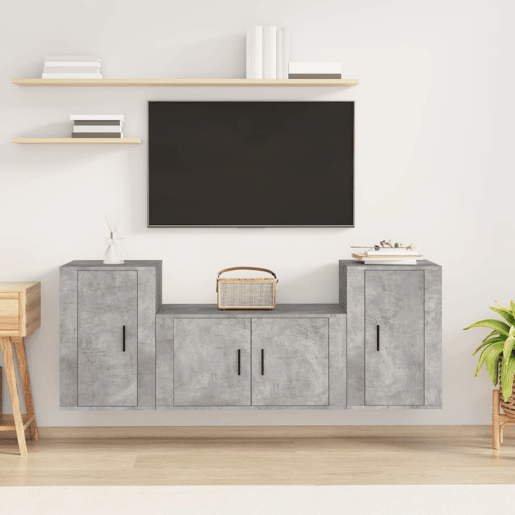 Conjunto móveis de TV - Armários TV 3 pcs madeira processada cinzento cimento