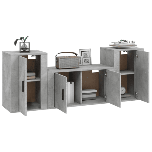 Conjunto móveis de TV - Armários TV 3 pcs madeira processada cinzento cimento