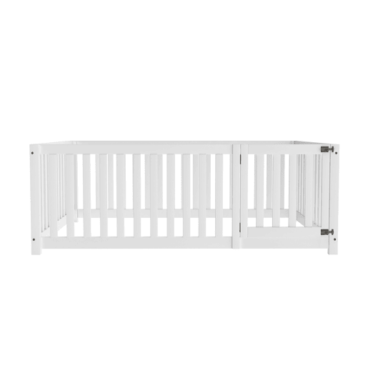 Cama de madeira maciça para crianças 140x200cm com barreira de segurança - Branco