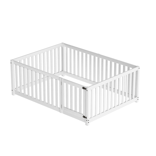 Cama de madeira maciça para crianças 140x200cm com barreira de segurança - Branco