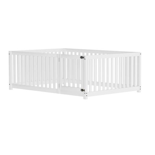 Cama de madeira maciça para crianças 140x200cm com barreira de segurança - Branco