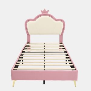 Cama de criança 90x200cm em pele sintética - design exclusivo - Rosa e branco