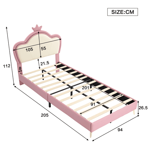 Cama de criança 90x200cm em pele sintética - design exclusivo - Rosa e branco