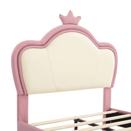 Cama de criança 90x200cm em pele sintética - design exclusivo - Rosa e branco