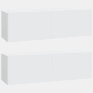 Armários de TV - Móveis de TV parede 2pcs 100x30x30 cm derivados madeira branco