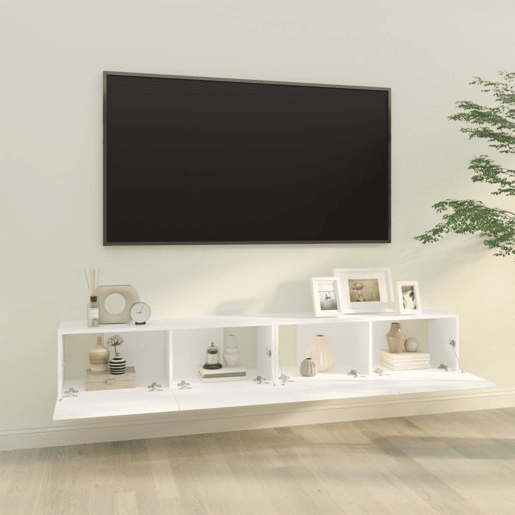 Armários de TV - Móveis de TV parede 2pcs 100x30x30 cm derivados madeira branco