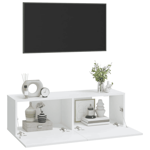Armários de TV - Móveis de TV parede 2pcs 100x30x30 cm derivados madeira branco