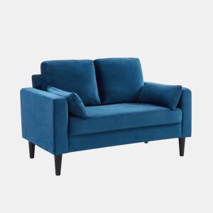 Sofá veludo liso com pernas de madeira hevea, 2 lugares, Bjorn veludo, Azul, 130x79x69 cm