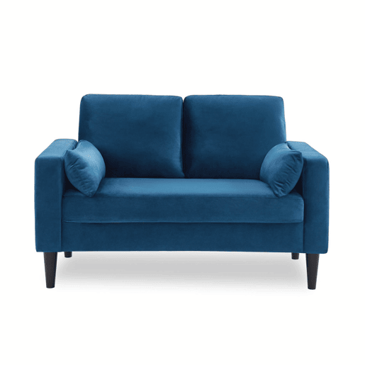 Sofá veludo liso com pernas de madeira hevea, 2 lugares, Bjorn veludo, Azul, 130x79x69 cm