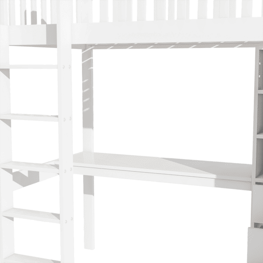 Cama alta de madeira 90x200 cm - com secretária e roupeiro - Branco Cama alta de madeira 90x200 cm - com secretária e roupeiro - Branco