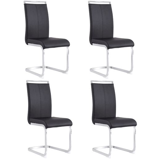 Conjunto de 4 cadeiras cantilever em pele sintética - armação em metal cromado - Preto Conjunto de 4 cadeiras cantilever em pele sintética - armação em metal cromado - Preto