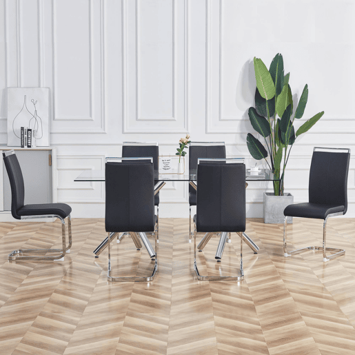 Conjunto de 4 cadeiras cantilever em pele sintética - armação em metal cromado - Preto Conjunto de 4 cadeiras cantilever em pele sintética - armação em metal cromado - Preto