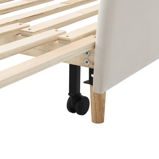Cama de criança estofada em veludo 140x200 cm - cama de rodízio com cabeceira em forma de urso e estrado de ripas - Bege