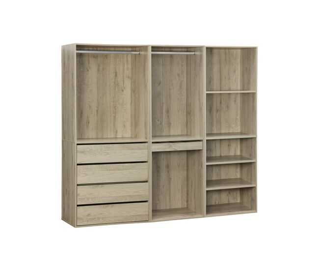 Vestidor modular de 3 elementos, modulo, natural, 200x45x180 cm