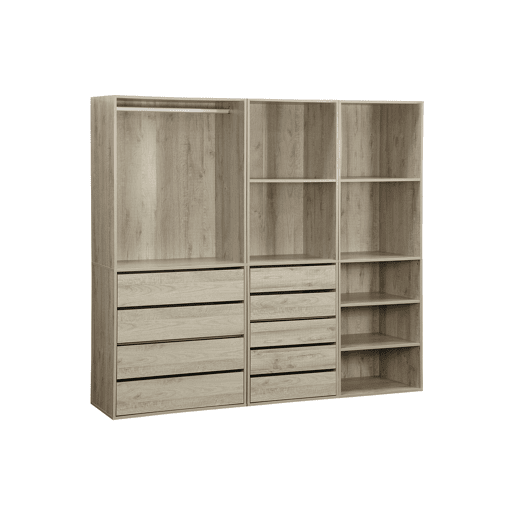 Kit de roupeiro modular com 3 elementos, Modulo, Natural, 200x45x180 cm