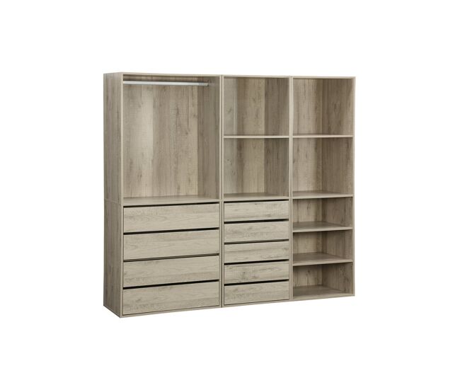 Vestidor modular de 3 elementos, modulo, natural, 200x45x180 cm