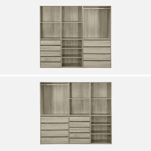 Kit de roupeiro modular com 3 elementos, Modulo, Natural, 200x45x180 cm