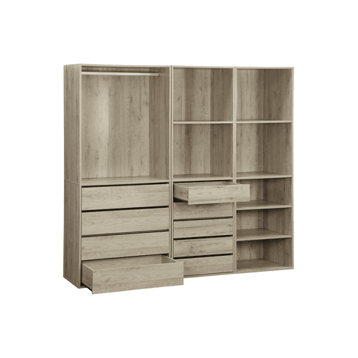 Kit de roupeiro modular com 3 elementos, Modulo, Natural, 200x45x180 cm