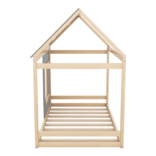 Cama cabina em madeira de pinho 90x200cm - cama de criança com teto e janela e mola de caixa - Natural